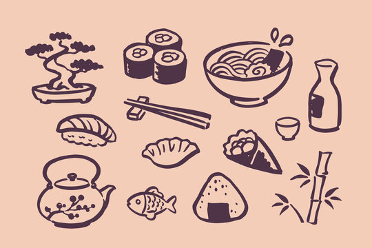 Japanese Food and Culture Doodle Set Illustration