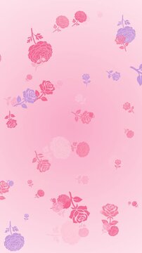 Pink Vertical Background with Scattered Rose and Peony Illustrations