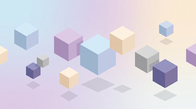 Floating Geometric Cubes in Soft Gradient Space 2D Modern Abstract Background