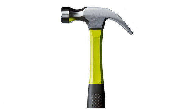 Bright yellow handled claw hammer with textured metal head design