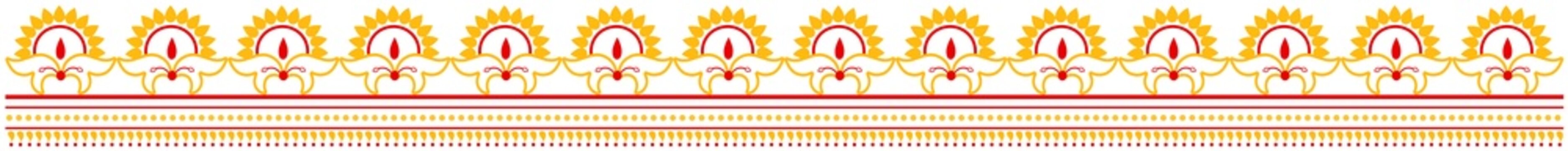 Happy Durga Puja decorative Arch, Durga Arch, Durga, and Durga Arch horizontal border featuring repeating red and golden traditional motifs, ornamental patterns, and festive details for invitations, b