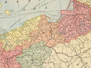 Fototapeta premium Macro View of Vintage Map Highlighting West Prussia Germany in 1899 with Detailed Historical Cartography