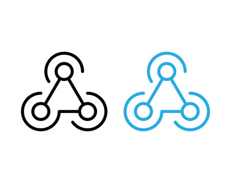 Triangular wireless network signal connection outline vector icon set for telecommunication and tech systems