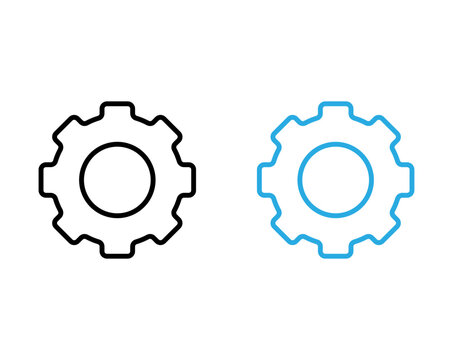 Simple gear wheel vector line icon representing settings, configuration, and mechanical engineering processes.