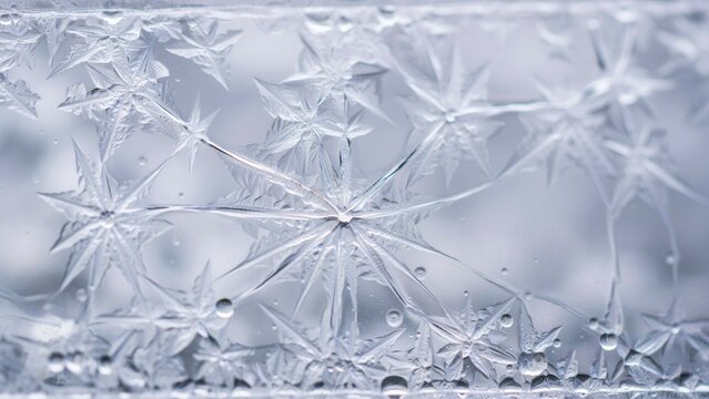 Frost patterns on glass, intricate ice crystal formations