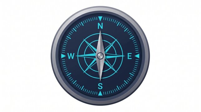 Aviation Navigation Compass Flat Illustration &ndash; Precision aircraft navigation instrument with cyan directional markings, isolated on white background for aerospace and flight technology designs.