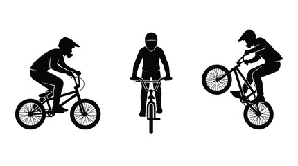 Fototapeta premium BMX bike rider silhouettes performing stunts and tricks.