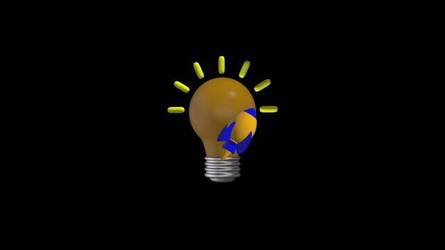 3D Glowing Light Bulb Symbolizing Creativity Innovation and New Ideas on Transparent Background