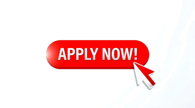 Apply now button with computer mouse cursor arrow isolated on a clean white background design element