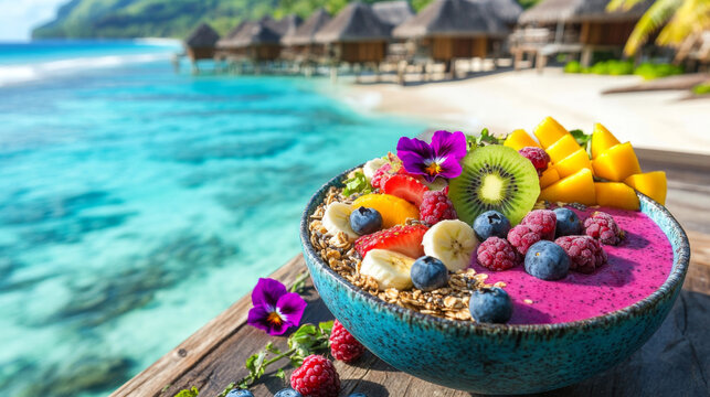 Tropical Smoothie Bowl on Beachside Resort Deck