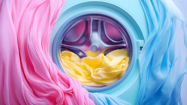 Colorful Clothes in Front-Loading Washing Machine