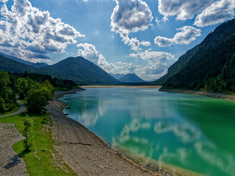 Sylvensteinsee bei Niedrigwasser