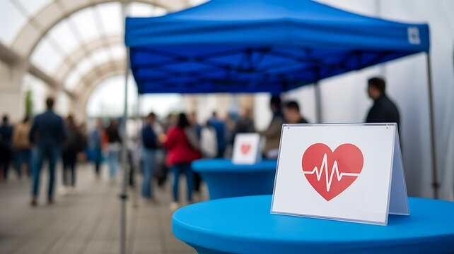 Community health screening event with medical heart care information and healthcare services