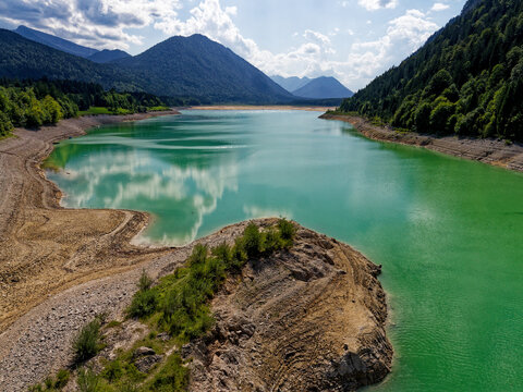 Sylvensteinsee bei Niedrigwasser