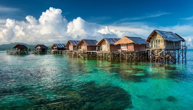 bajau laut floating village of stilted houses off the coast of borneo in the celebes sea in the vicinity of sipidan and tun sakaran marine park