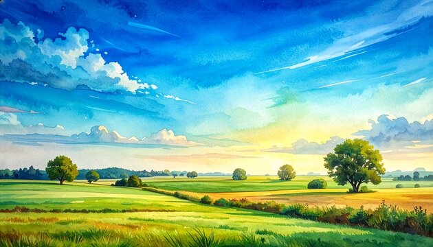 Fresh Summer Blue Sky Over Rural Landscape