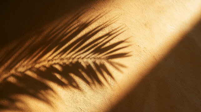 Palm Leaf Shadow on Warm Textured Wall in Natural Light