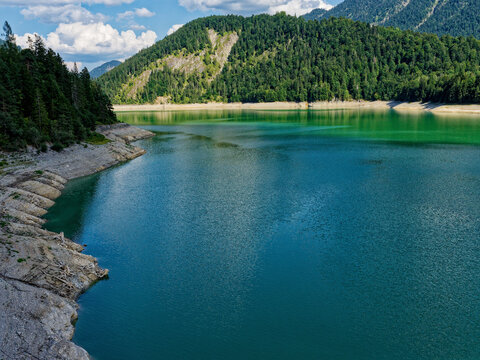 Sylvensteinsee bei Niedrigwasser