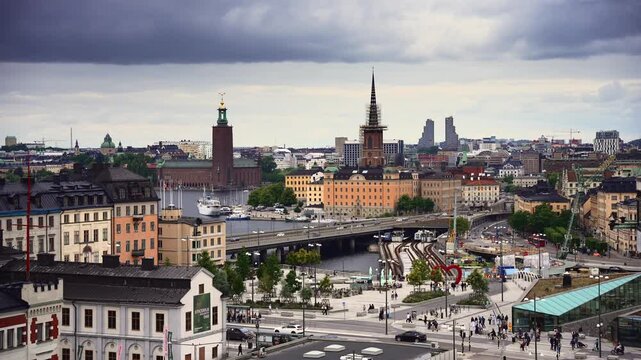 Stockholm cityscape of Gamla Stan Old Town and Stockholm City Hall, Stockholm, Sweden