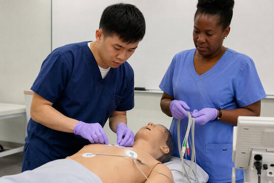 Student Placing ECG Electrodes on Simulation Torso