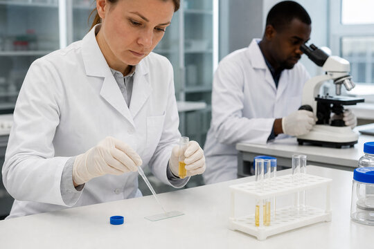 Laboratory Technician Preparing Urine Sediment for Microscopy