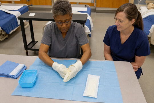 Nursing Student Performing Sterile Glove Donning
