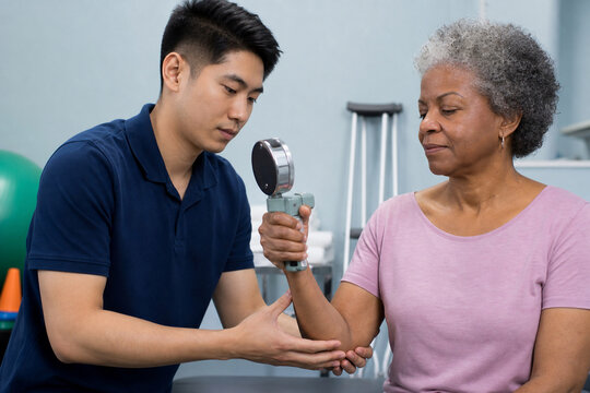 Occupational Therapy Student Measuring Hand Grip Strength