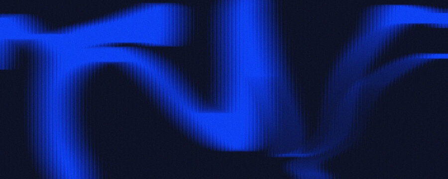 Blue Sound Wave Ribbon on Black Background with Glowing Neon Frequency Line