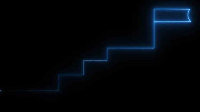 stairs icon sign icon animation on Glowing neon business graph chart concept . Business improve concept, market signs.Motion graphics of concept