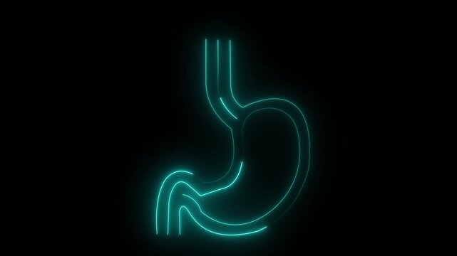 Neon Stomach Icon &ndash; Digestive System and Health acid reflux concept ulcer problem digestion process human anatomy icon Concept.Motion graphics of concept