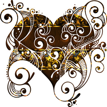 Steampunk Heart with Gears and Wood Texture, Ornamental Design