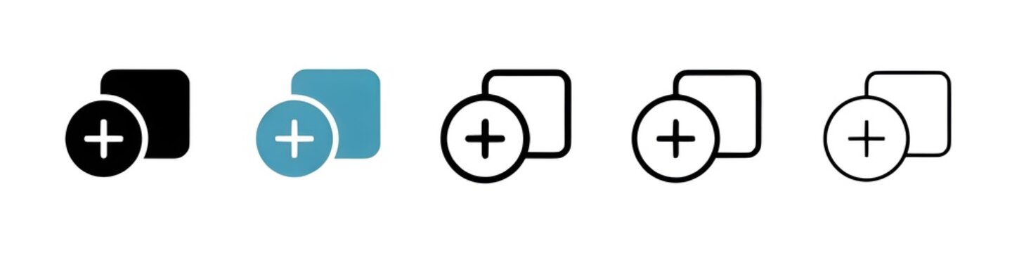 Addition Function and New Creation Icons. Sum Icon and Add Page or Document Symbols. Thin line customizable illustration. Contour symbol. Vector isolated outline drawing. Editable stroke