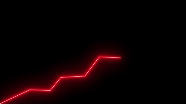 Neon Business up chart icon isolated. Business chart growth. Zigzag up right arrow color, on alpha channel with black background animation.