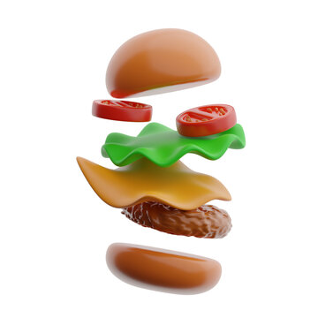 Exploded View Burger 3d illustration