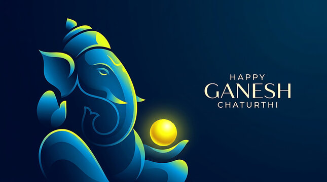 Happy ganesh chaturthi greeting card with abstract blue lord ganesha illustration