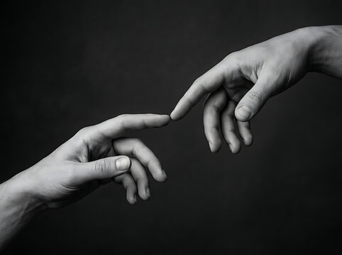 Two hands touching fingertips in close-up