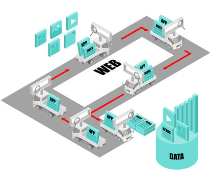Isometric illustration of web crawler truck circulation