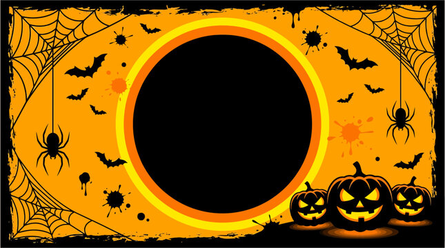 A spooky and delightful halloween background featuring jack o' lanterns bats spiders and web designs for all your festive needs and projects