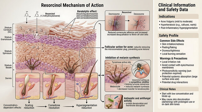 Resorcinol Keratolytic and Antimicrobial Mechanism for Acne and Hyperpigmentation