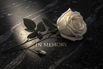 White rose resting on memorial stone © misu