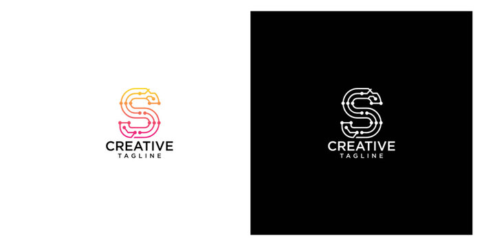 Modern Letter S Technology Circuit Logo Design Vector for Corporate Identity and Tech Branding