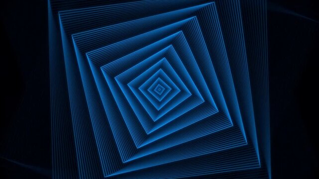 Dynamic blue square tunnel motion abstract background, futuristic geometric light grid animation seamless loop.