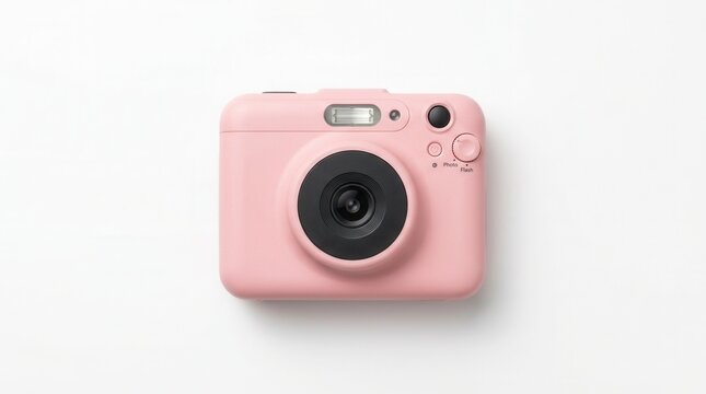 Top view of a pink camera isolated on white background