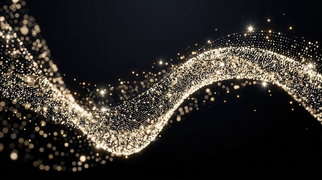 Abstract background featuring a dynamic digital wave of black particles and shining star dots.
