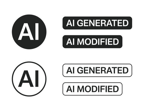 Black rounded rectangles with text displaying ai generated and ai modified