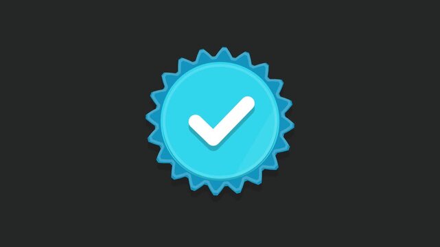 Blue Verified Checkmark Badge Icon with Smooth Shape and Clear Confirmation Symbol, Representing Authenticity, Approval, Trust, Security, Quality and Confirmed Status on Dark Background