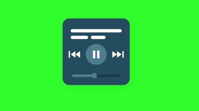 Music Player Interface UI Design with Play, Pause, Skip Buttons, Progress Bar and Volume Control, Complete and Clean Layout for Managing Audio Tracks and Media Content on Green Screen Background