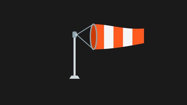 Animated Windsock with Fabric Shape and Swinging Motion Showing Wind Direction and Velocity, Symbol of Aviation, Airport, Meteorology, Weather Conditions and Outdoor Environment Monitoring