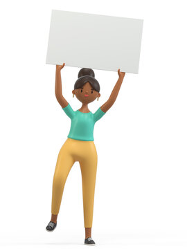 3D people holding an empty white board for insert a concept