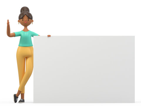 3D people holding an empty white board for insert a concept